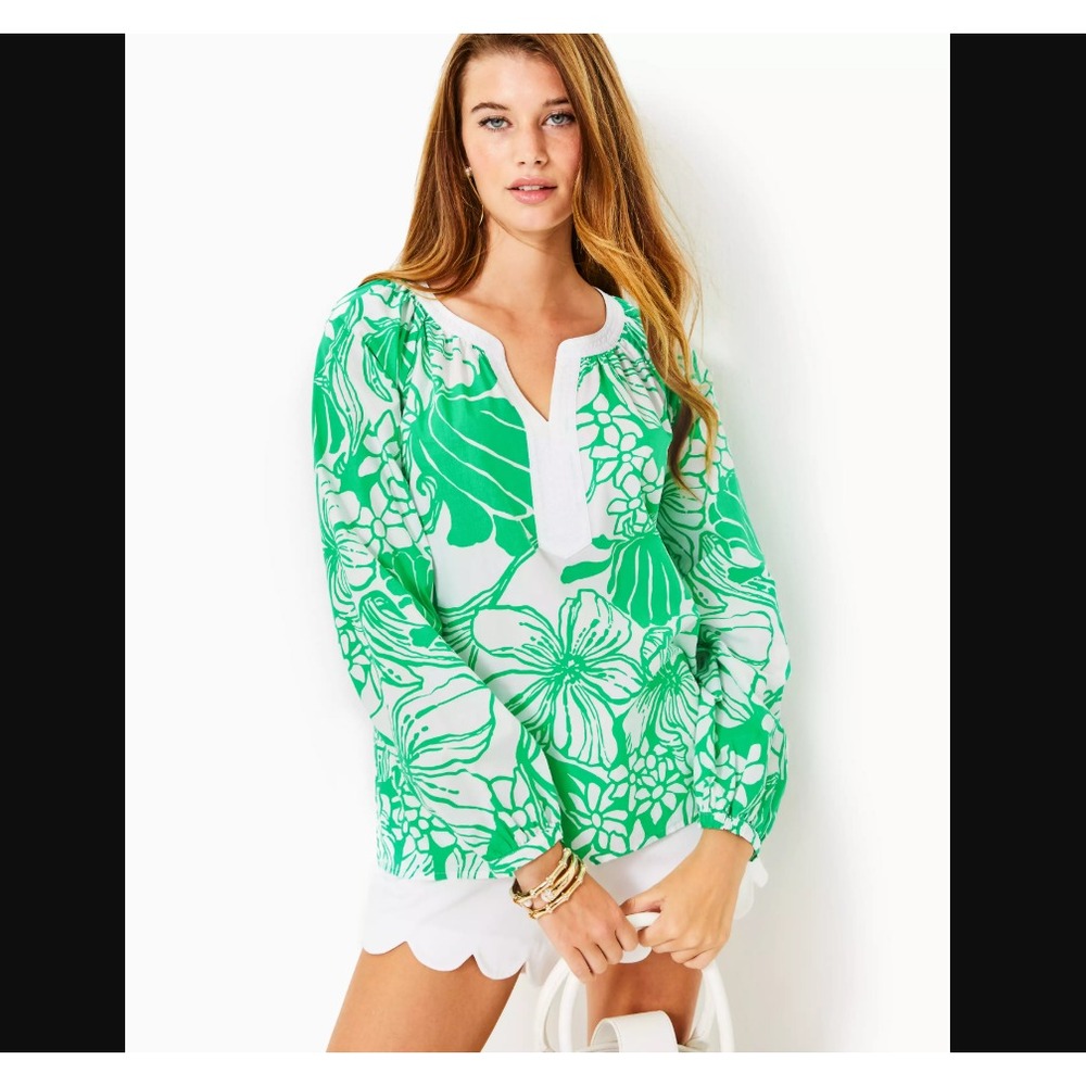 Lilly Pulitzer NEW Womens XS Green White Camryn Tunic Beach Travel Vacation